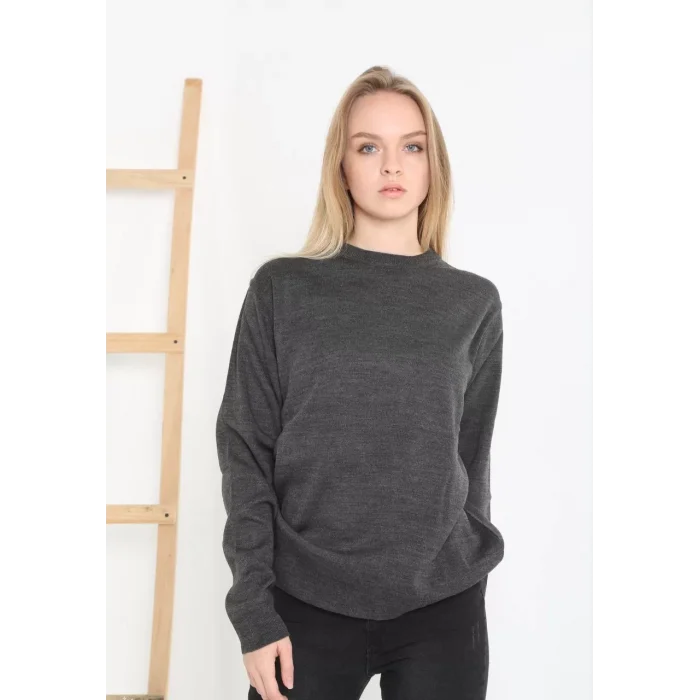 Arnay Unisex Uzun Kol Biskilet Yaka Dokuma Triko - Füme