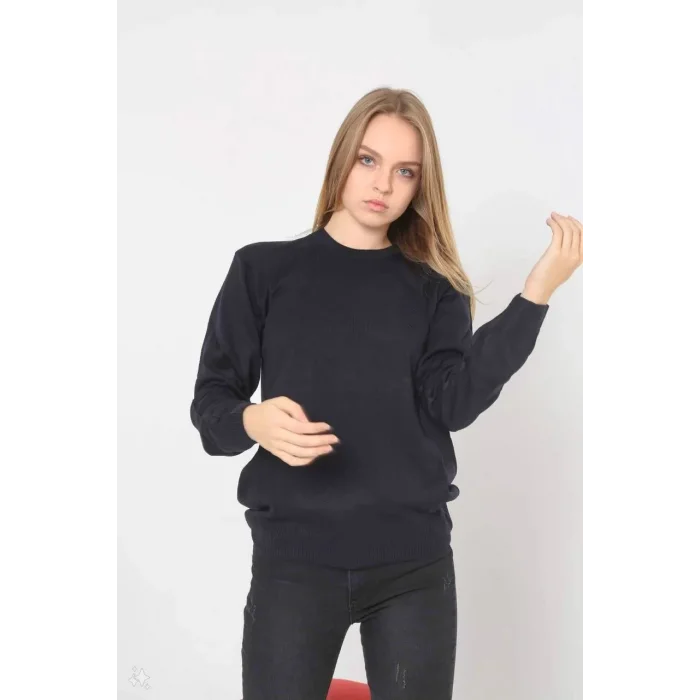 Arnay Unisex Uzun Kol Biskilet Yaka Dokuma Triko - Indigo