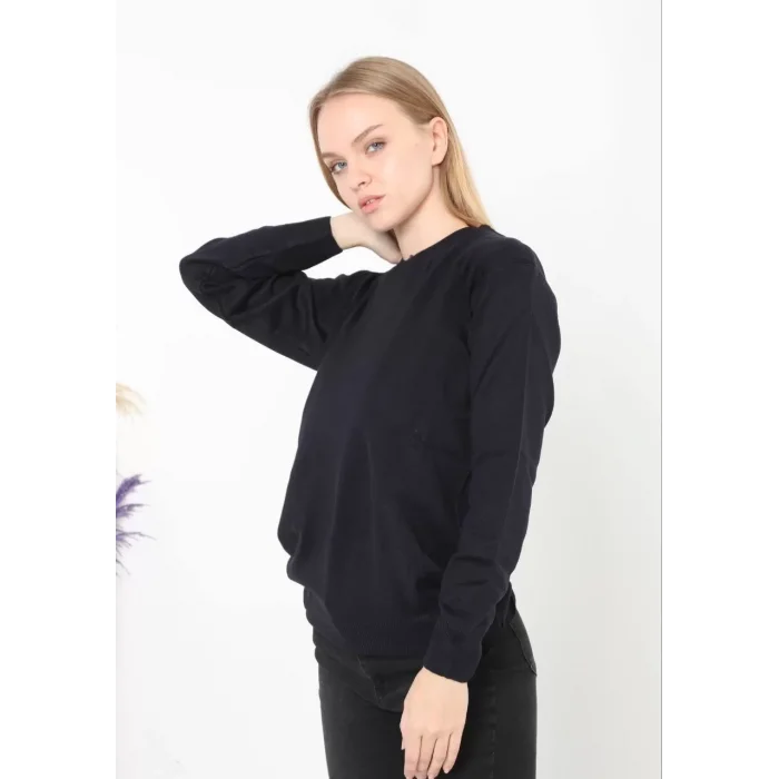 Arnay Unisex Uzun Kol Biskilet Yaka Dokuma Triko - Indigo