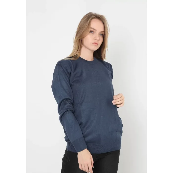 Arnay Unisex Uzun Kol Biskilet Yaka Dokuma Triko - Lacivert