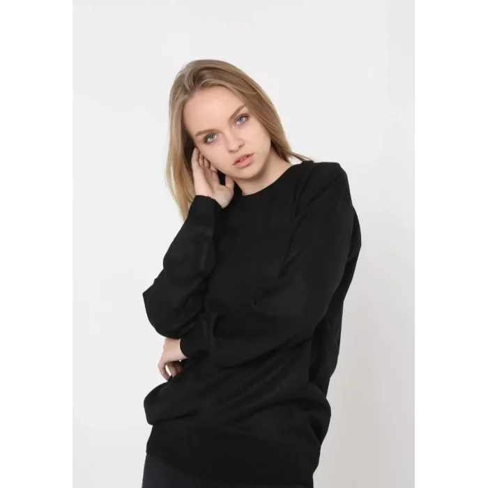 Arnay Unisex Uzun Kol Biskilet Yaka Dokuma Triko - Siyah