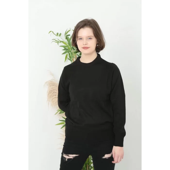 Arnay Unisex Uzun Kol Biskilet Yaka Dokuma Triko - Siyah