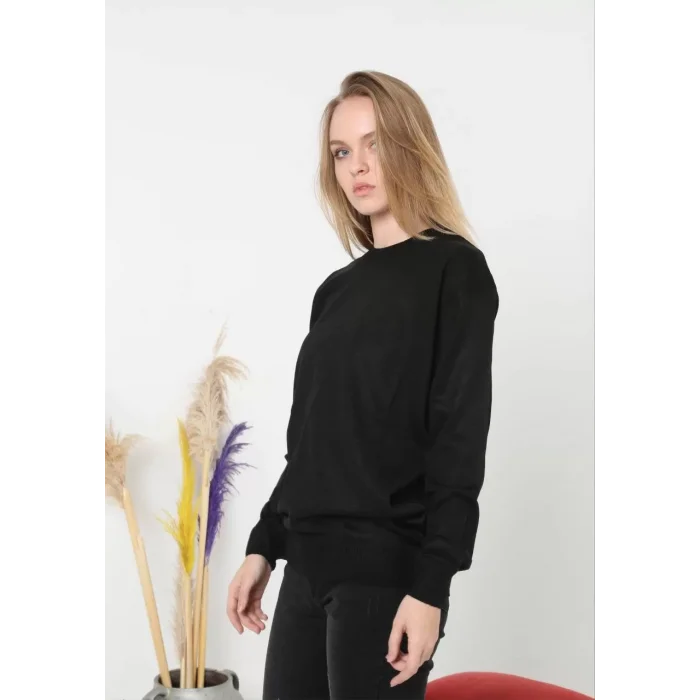 Arnay Unisex Uzun Kol Biskilet Yaka Dokuma Triko - Siyah