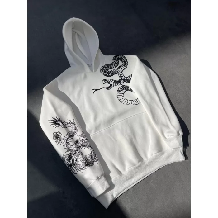 Arnay Uzun Kol Kapüşonlu Baskılı Sweatshirt - Beyaz