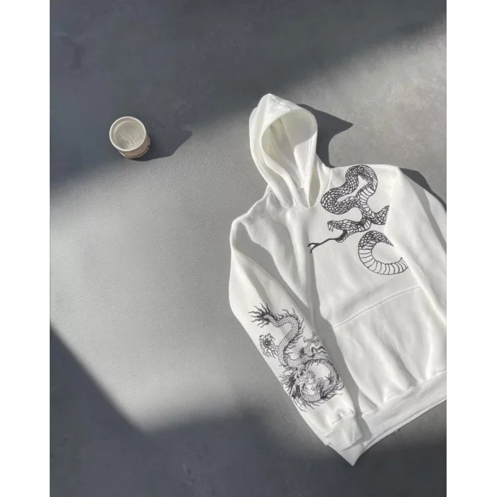 Arnay Uzun Kol Kapüşonlu Baskılı Sweatshirt - Beyaz