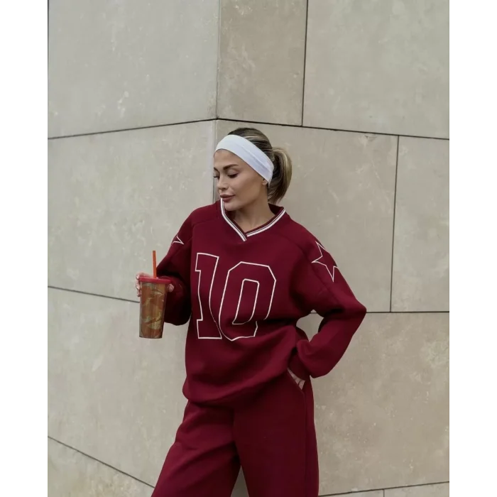 Arnay V Yaka Üç İplik Sweat Takım - Bordo