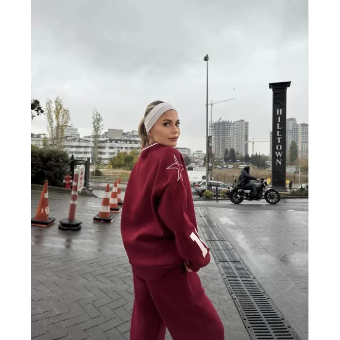 Arnay V Yaka Üç İplik Sweat Takım - Bordo