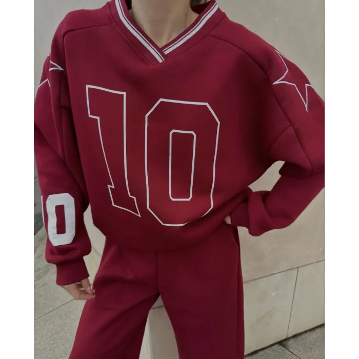 Arnay V Yaka Üç İplik Sweat Takım - Bordo