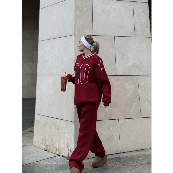 Arnay V Yaka Üç İplik Sweat Takım - Bordo