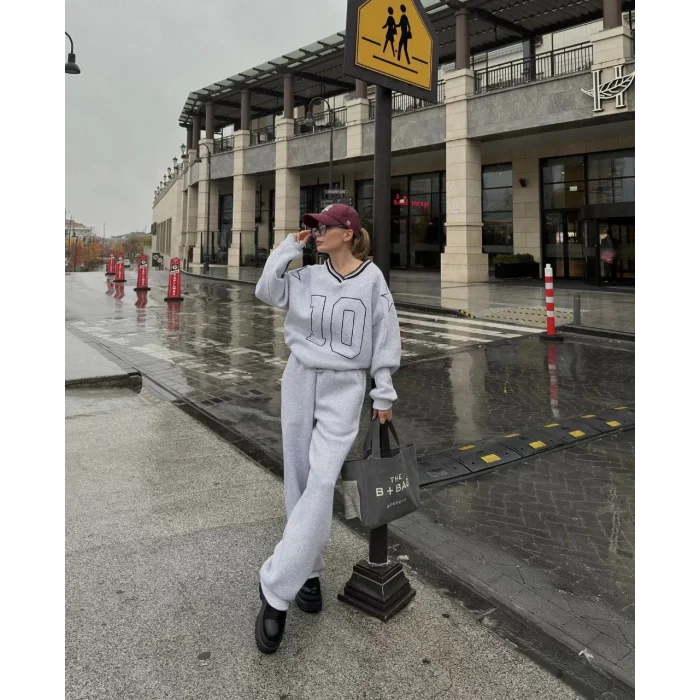 Arnay V Yaka Üç İplik Sweat Takım - Gri