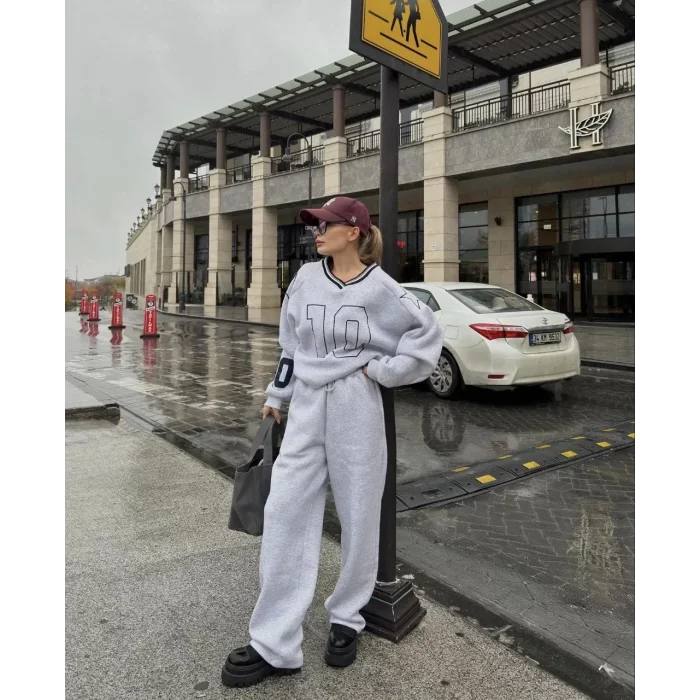 Arnay V Yaka Üç İplik Sweat Takım - Gri