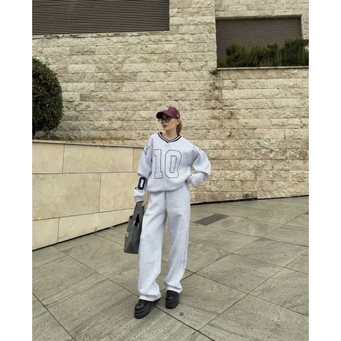 Arnay V Yaka Üç İplik Sweat Takım - Gri