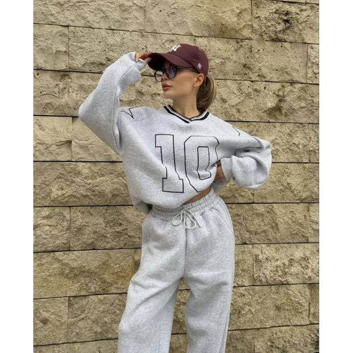 Arnay V Yaka Üç İplik Sweat Takım - Gri