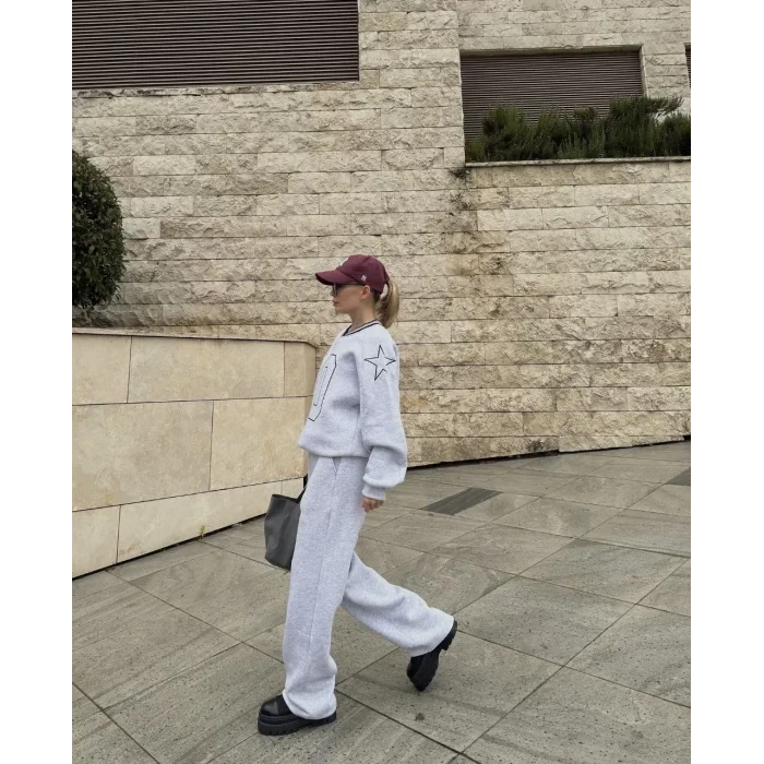 Arnay V Yaka Üç İplik Sweat Takım - Gri