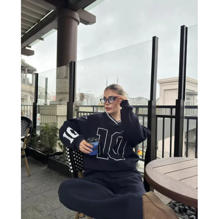 Arnay V Yaka Üç İplik Sweat Takım - Siyah