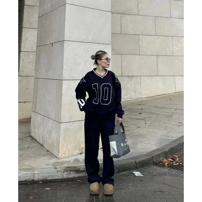 Arnay V Yaka Üç İplik Sweat Takım - Siyah