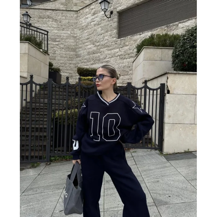 Arnay V Yaka Üç İplik Sweat Takım - Siyah