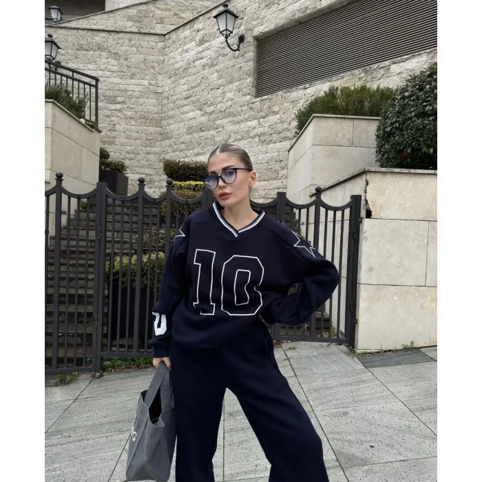 Arnay V Yaka Üç İplik Sweat Takım - Siyah