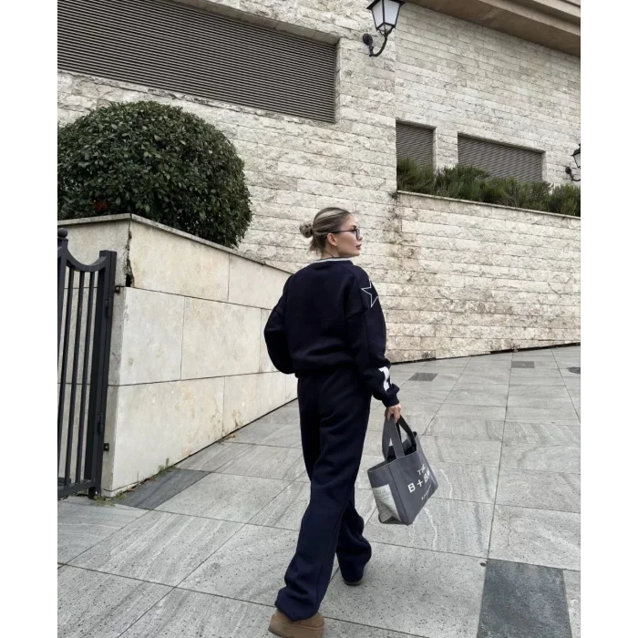 Arnay V Yaka Üç İplik Sweat Takım - Siyah