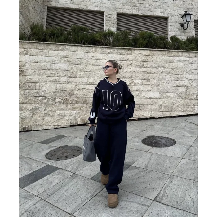 Arnay V Yaka Üç İplik Sweat Takım - Siyah