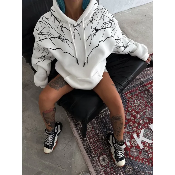 Arnay Yıldırım Baskılı Kapşonlu Sweatshirt - Beyaz