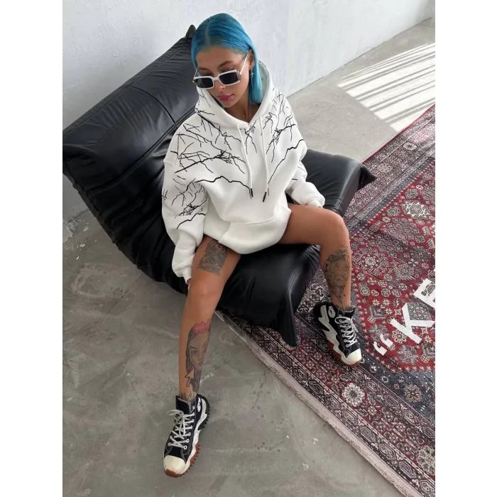 Arnay Yıldırım Baskılı Kapşonlu Sweatshirt - Beyaz