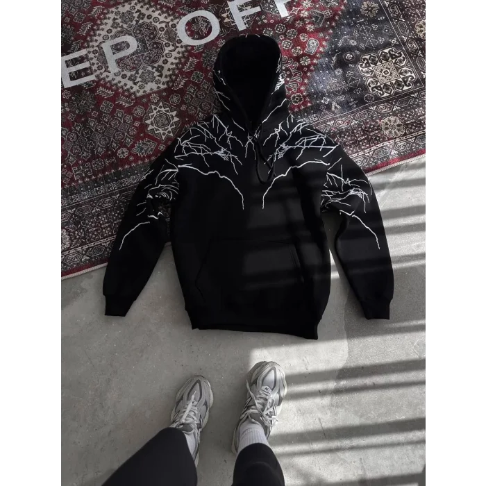 Arnay Yıldırım Baskılı Kapşonlu Sweatshirt - Siyah