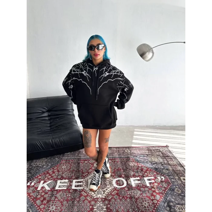 Arnay Yıldırım Baskılı Kapşonlu Sweatshirt - Siyah