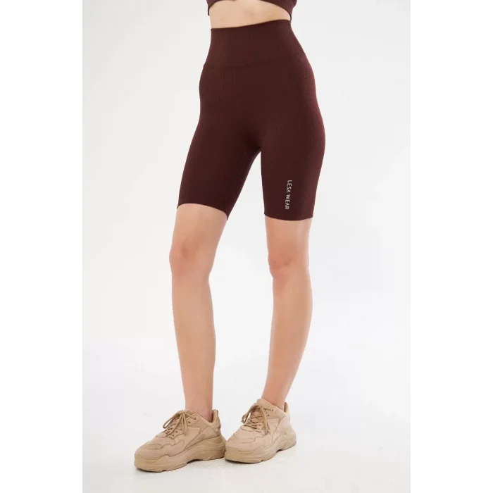 Arnay Yüksek Bel Fitilli Biker Baskılı Şort - Bordo