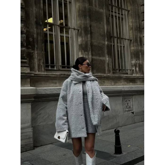 Arnay Yün Cıkartılabilen Atkılı ,kaban İkili Takım - Gri