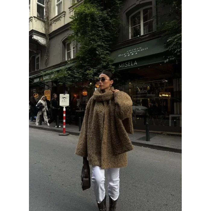 Arnay Yün Cıkartılabilen Atkılı ,kaban İkili Takım - Kahve