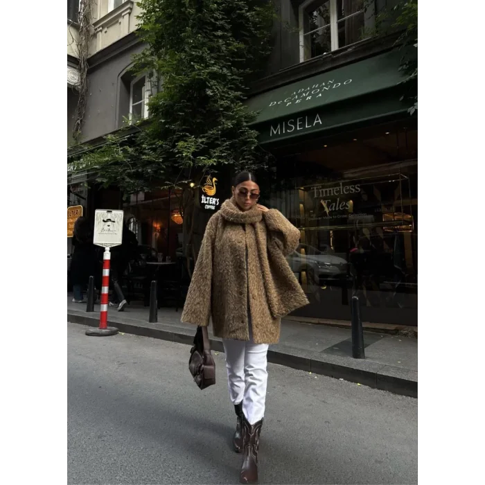 Arnay Yün Cıkartılabilen Atkılı ,kaban İkili Takım - Kahve