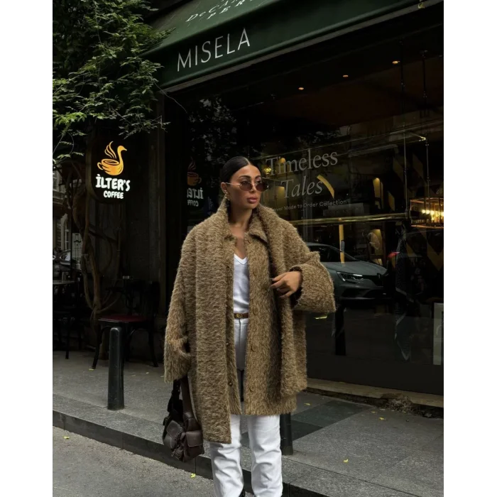 Arnay Yün Cıkartılabilen Atkılı ,kaban İkili Takım - Kahve