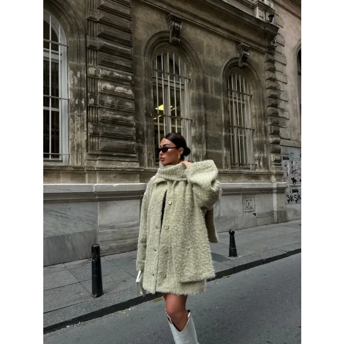 Arnay Yün Cıkartılabilen Atkılı ,kaban İkili Takım - Su Yeşili