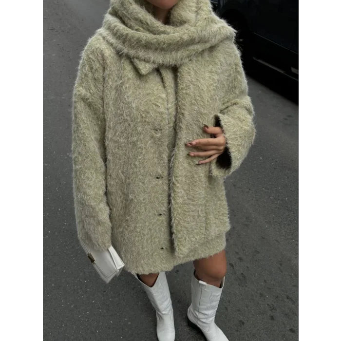 Arnay Yün Cıkartılabilen Atkılı ,kaban İkili Takım - Su Yeşili