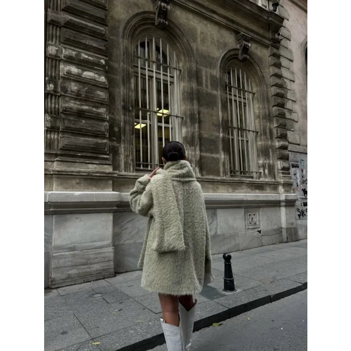 Arnay Yün Cıkartılabilen Atkılı ,kaban İkili Takım - Su Yeşili
