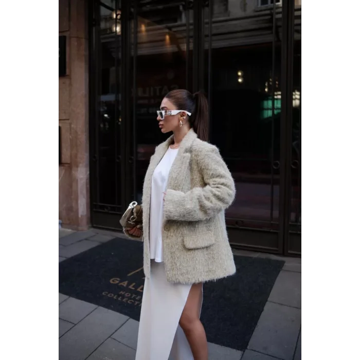 Arnay Yün Keçe Görünümlü Blazer Ceket Kaban - Çimen Yeşili