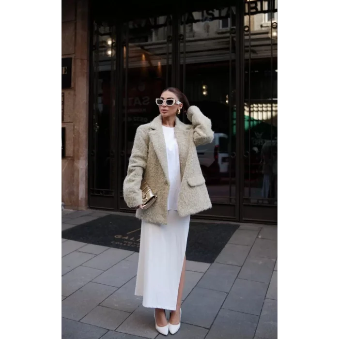 Arnay Yün Keçe Görünümlü Blazer Ceket Kaban - Çimen Yeşili