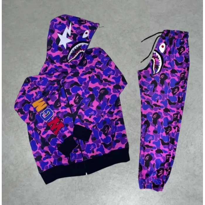 Arnay Zıp Fermuarlı Nakışlı Kapüşonlu Takım - Mor