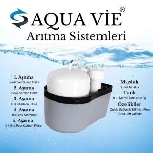Arnay AQua Vie Su Arıtma 5 Aşamalı 8 Lt Çelik Tanklı Pompasız Multimineralli Su Arıtma Cihazı