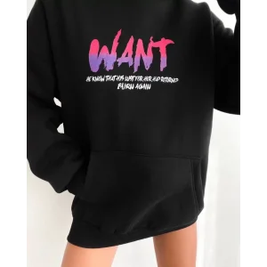 Arnay Baskılı Üç İplik Kapüşonlu Oversize Sweatshirt - Siyah