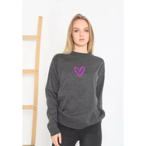 Arnay Baskılı Uzun Kol Bisiklet Yaka Dokuma Triko - Füme