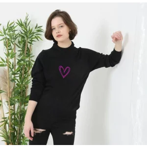 Arnay Baskılı Uzun Kol Bisiklet Yaka Dokuma Triko - Siyah