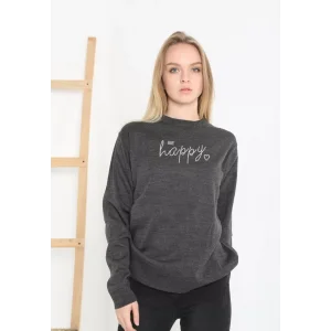 Arnay Baskılı Uzun Kol Yarım Boğazlı Dokuma Triko - Füme