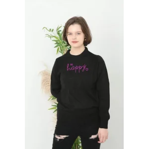 Arnay Baskılı Uzun Kol Yarım Boğazlı Dokuma Triko - Siyah