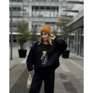 Arnay Bisiklet Yaka Üç İplik Sweat Takım - Siyah