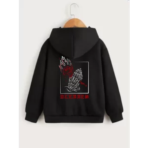 Arnay Çocuk Unisex Kapüşonlu Ön Ve Arka Blessed Baskılı Sweatshirt - Siyah
