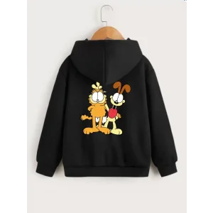 Arnay Çocuk Unisex Kapüşonlu Ön Ve Arka Garfield Baskılı Sweatshirt - Siyah