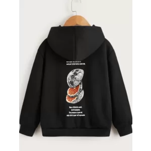 Arnay Çocuk Unisex Kapüşonlu Ön Ve Arka Moon Special Baskılı Sweatshirt - Siyah