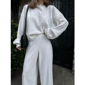 Arnay Crop, Pantolon Fitilli İkili Takım - Beyaz